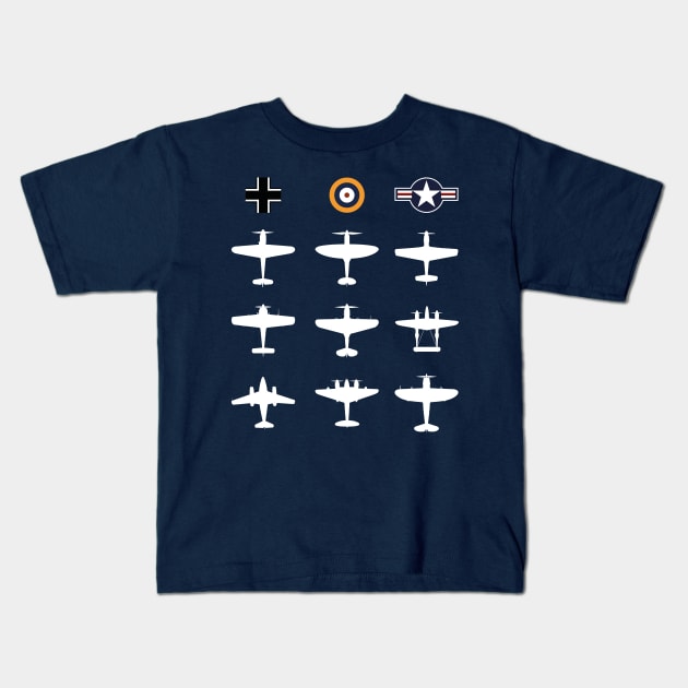 WW2 Warbird GATHERING Messerschmitt Mustang Spitfire Lightning Aviation Pilot Gift Kids T-Shirt by stearman